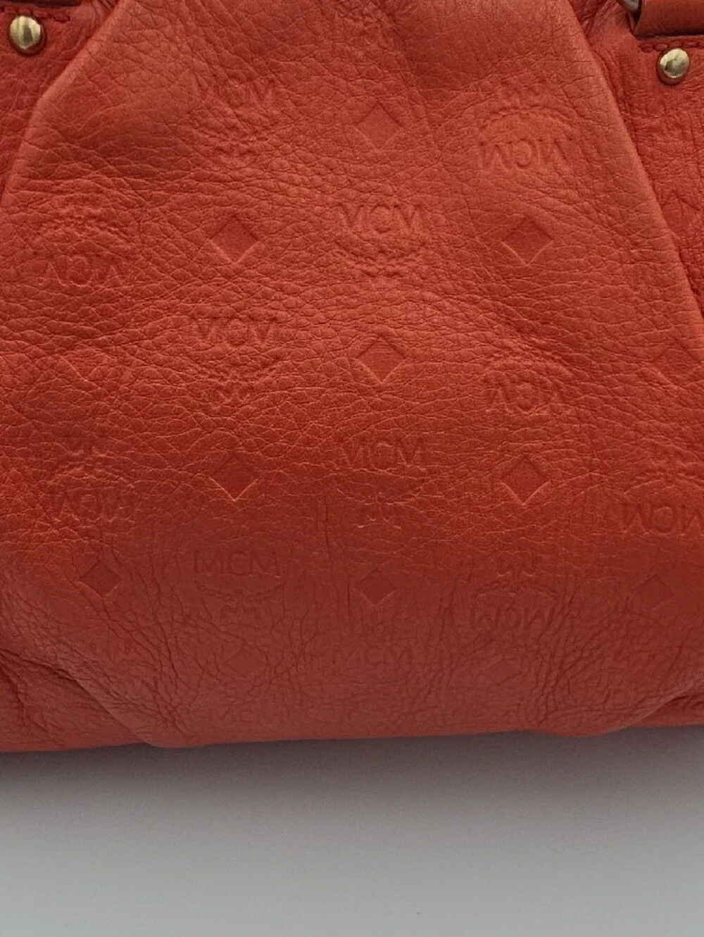 MCM Bright Orange Visetos Embossed Top Double Handles Large Satchel Bag (EUC)🧡✨